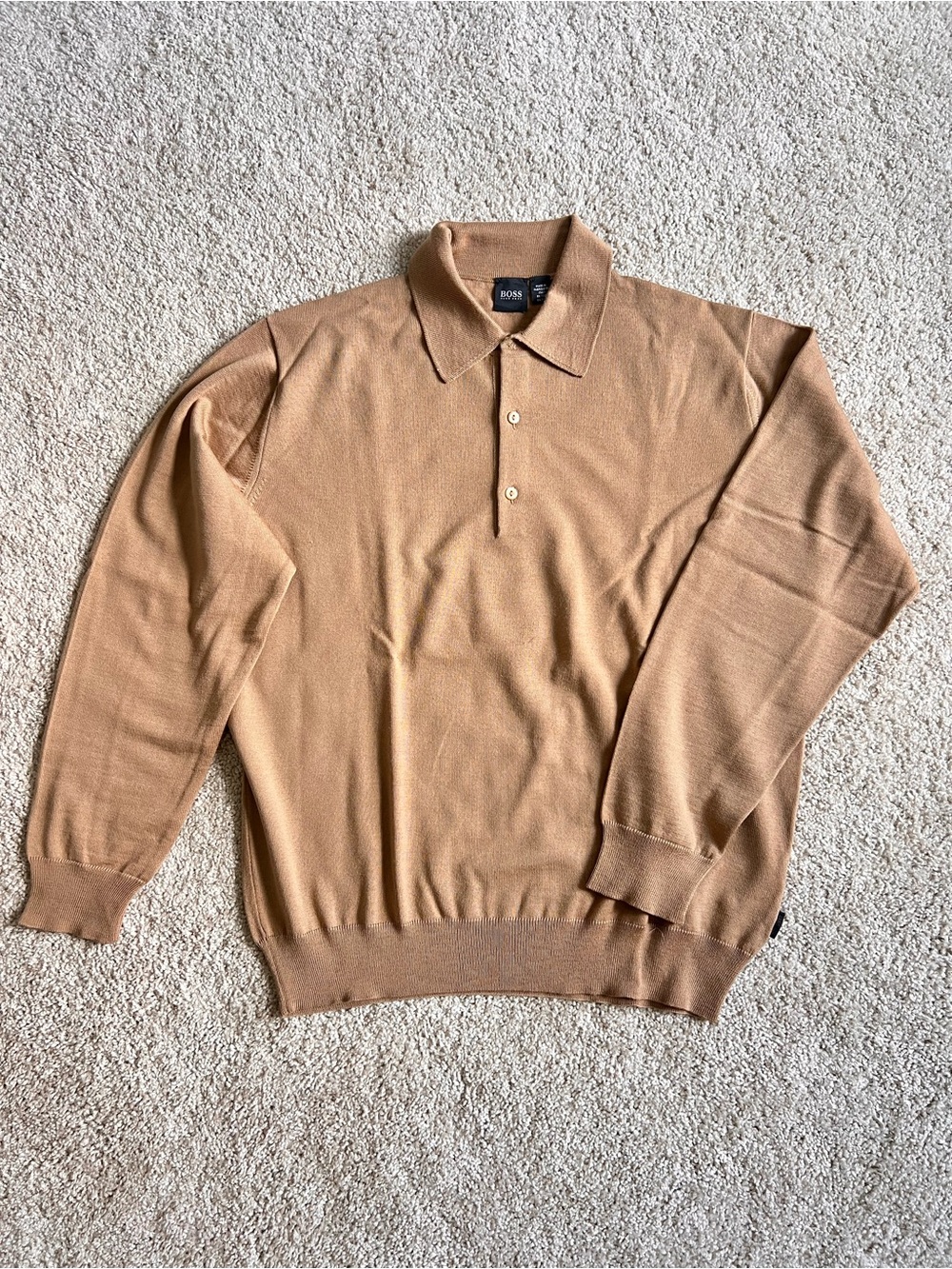 BOSS Men's Camel/Tan 100% Wool Polo Knit Sweater Size Large